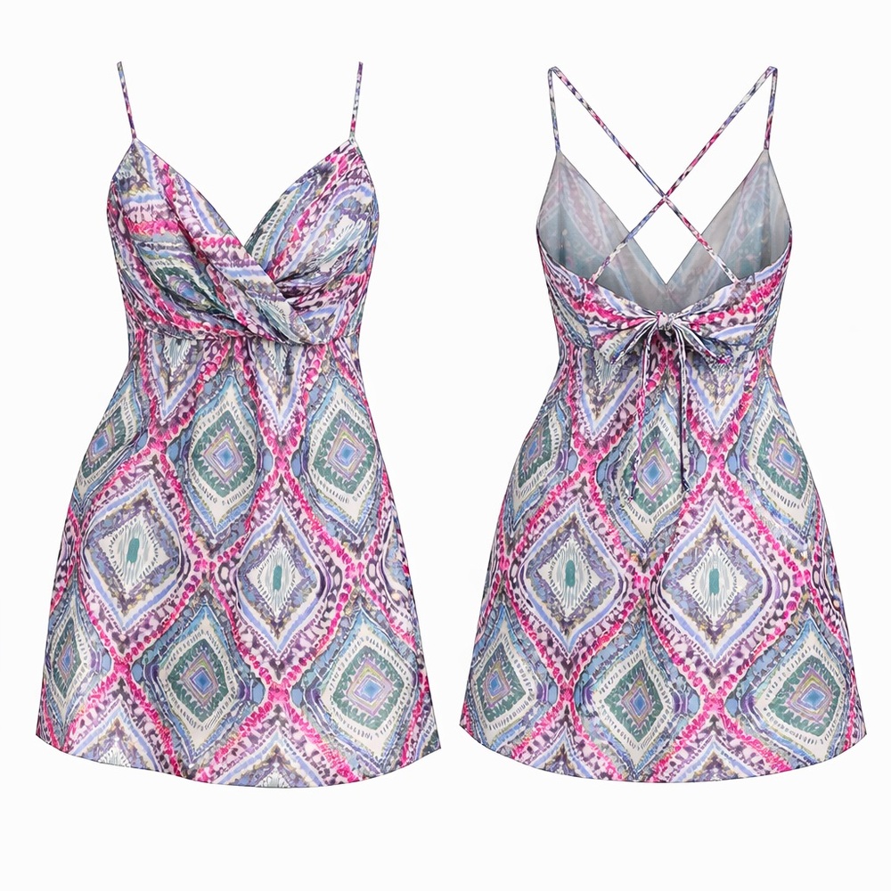 Shoshanna Mia Silk Mini Dress Geometric Diamond‎ Print Size 10 Spaghetti Strap